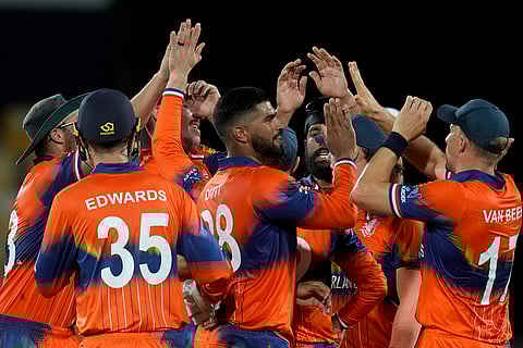 Aryan Dutt celebrates Kusal Mendis wicket